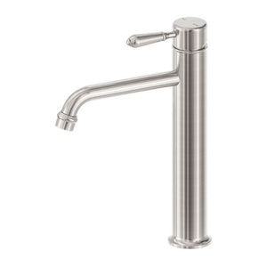 Nero York Straight Tall Basin Mixer With Metal Lever Brushed Nickel