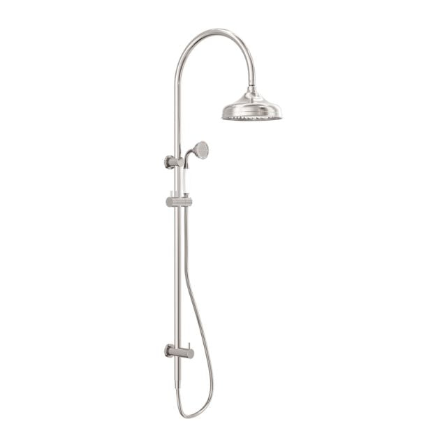 Nero York Twin Shower With White Porcelain Hand Shower Brushed Nickel NR69210501BN - The Blue Space