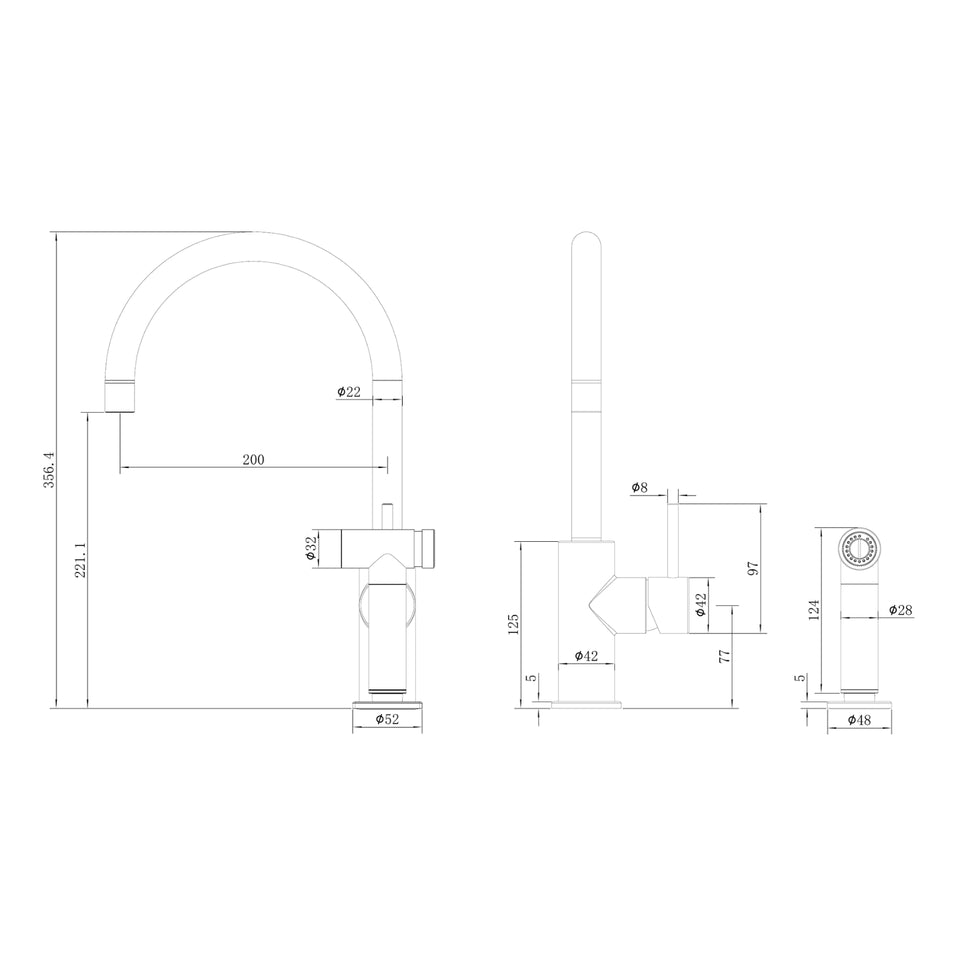 Nero Zen SS316L Kitchen Mixer With Hand Spray Graphite