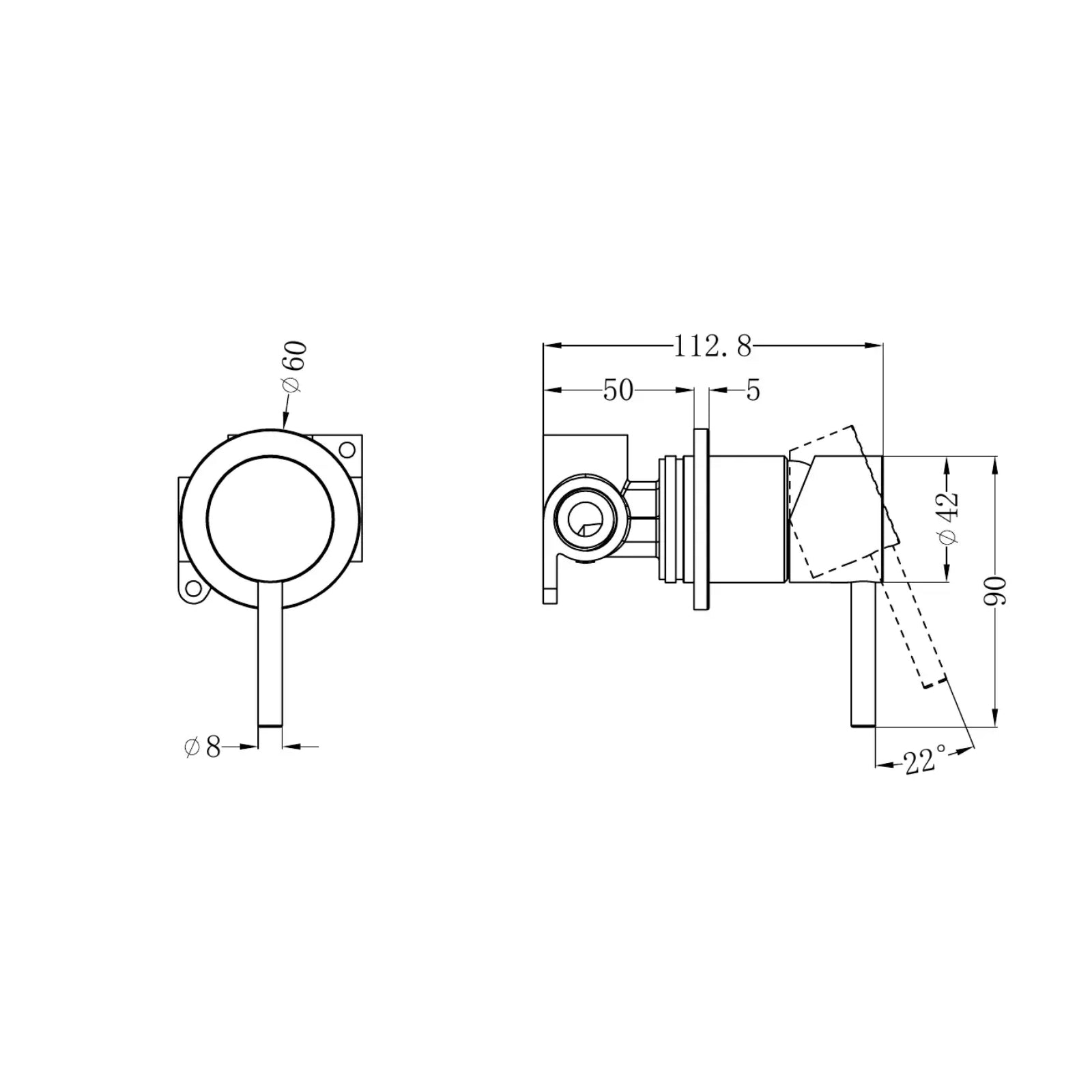 Technical Drawing Nero Zen SS316L Shower Mixer Graphite NR162211GR_KIT - The Blue Space