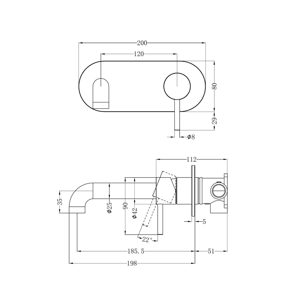 Nero Zen SS316L Wall Basin/Bath Mixer 185mm Spout Brushed Bronze