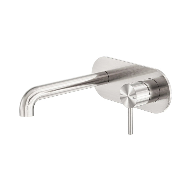 Nero Zen SS316L Wall Basin/Bath Mixer 185mm Spout Brushed Nickel NR162210A185BN_KIT - The Blue Space