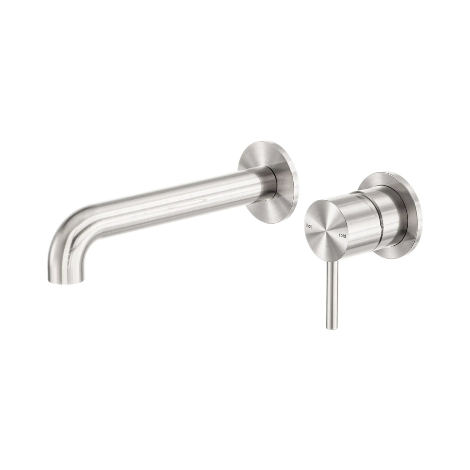 Nero Zen SS316L Wall Basin/Bath Mixer Separate Back Plate 185mm Spout Brushed Nickel