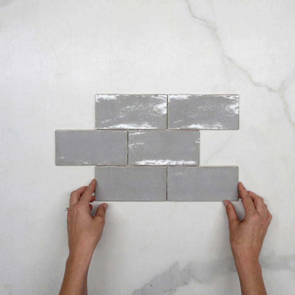 Nickel Grey Dianna Hand Made Subway Tile 75 x 150 x 9mm Spanish Ceramic
