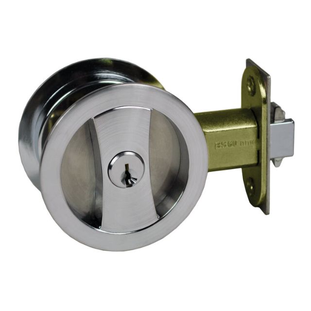 Nidus Lockable Sliding Cavity Door Round Backplate Entrance Set Include End Pull Satin Chrome