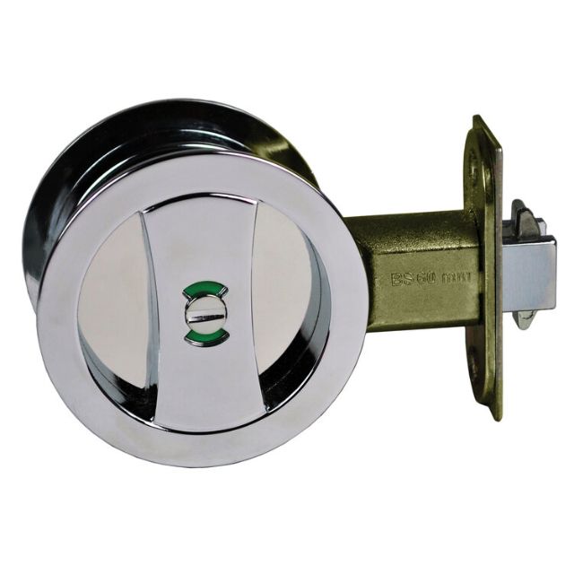 Nidus Lockable Sliding Cavity Door Round Backplate Privacy Set Include End Pull Polished Chrome