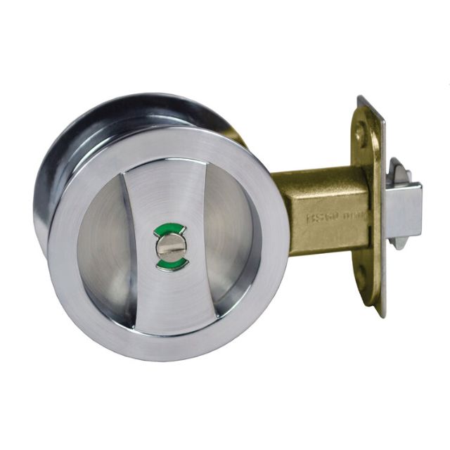 Nidus Lockable Sliding Cavity Door Round Backplate Privacy Set Include End Pull Satin Chrome