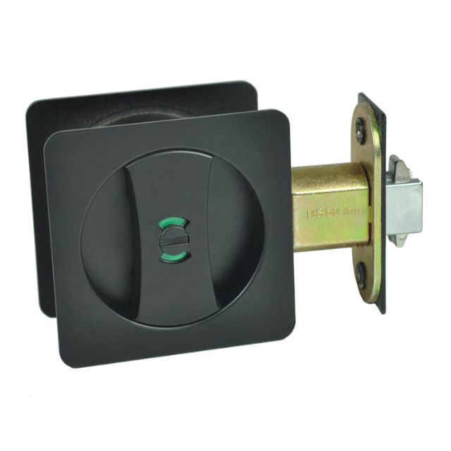 Nidus Lockable Sliding Cavity Door Square Backplate Privacy Set Include End Pull Matte Black  CSC-PRI-SQ-BL-V - The Blue Space