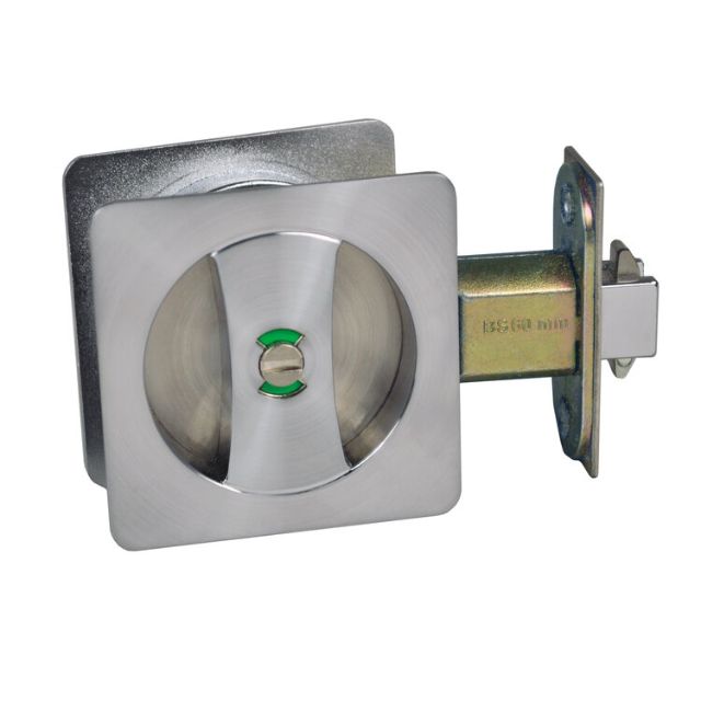 Nidus Lockable Sliding Cavity Door Square Backplate Privacy Set Include End Pull Satin Chrome CSC-PRI-SQ-SC-V - The Blue Space