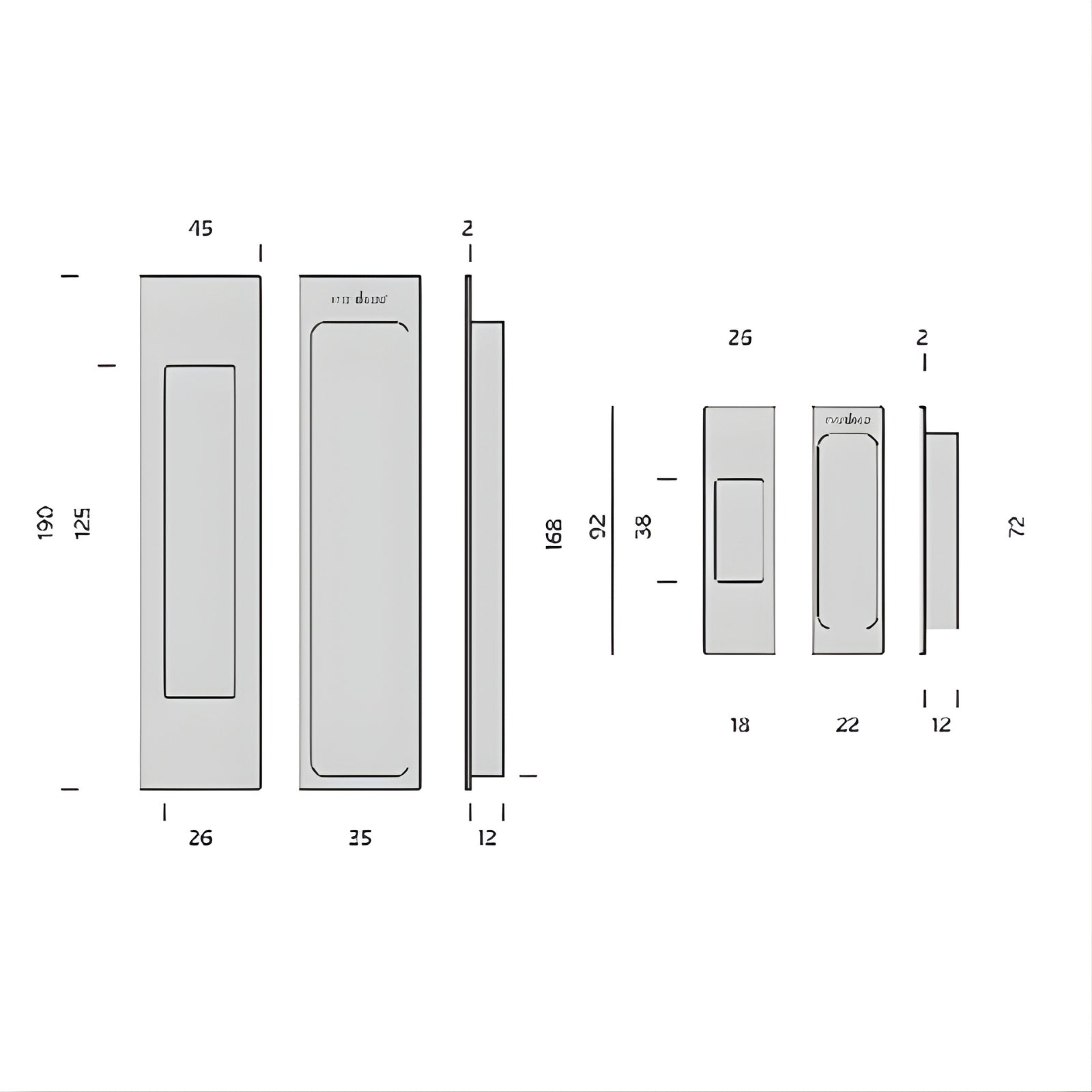 Technical Drawing Nidus Mardeco Cavity Sliding Door Passage Set Bronze MSC-8008-SET-BZ - The Blue Space