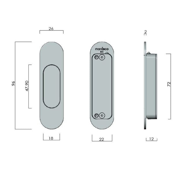 Line Drawing Nidus Mardeco radius end pull (each) Brushed Nickel BN9001/96 - The Blue Space