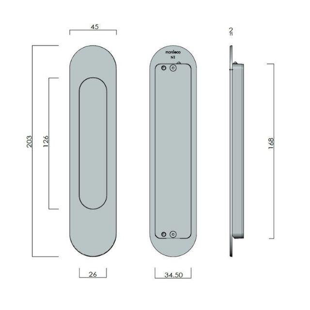 Nidus Mardeco radius flush pull (each) Brushed Satin Chrome
