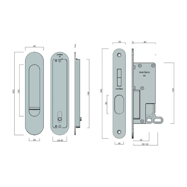 Nidus Mardeco radius flush pull privacy set Matte Black