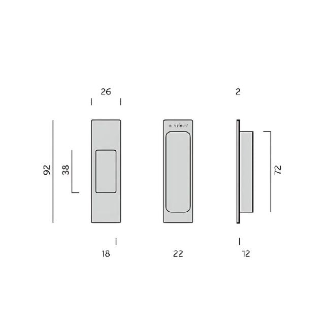 Nidus Mardeco rectangular end pull (each) Polished Chrome