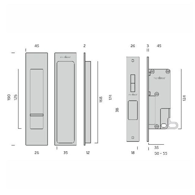 Nidus Mardeco Cavity Sliding Door Privacy Set Brushed Satin Chrome