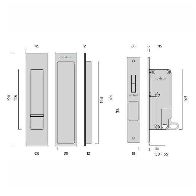 Nidus Mardeco Cavity Sliding Door Privacy Set Polished Chrome