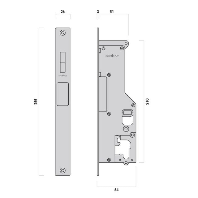 Nidus Mardeco rectangular flush pull Snib lock set Satin Chrome (inside snib, no cylinder)