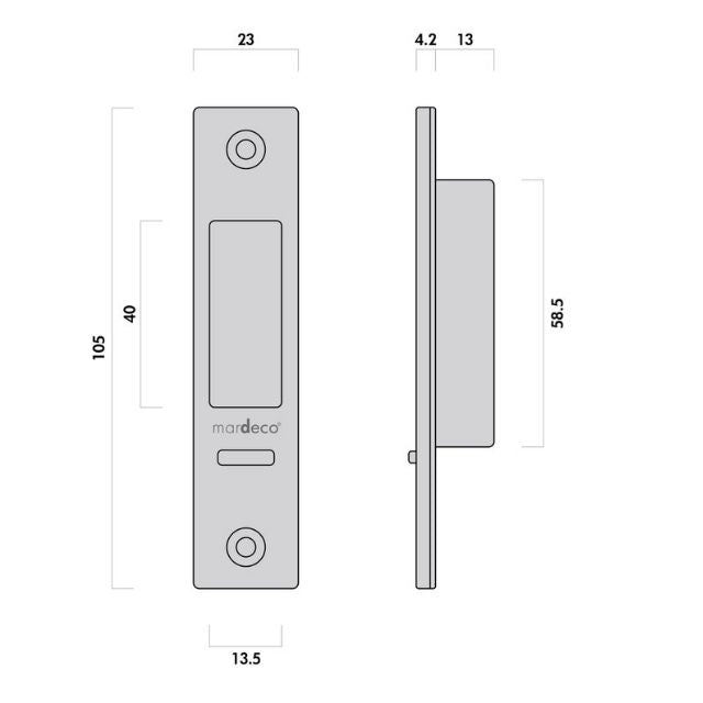 Nidus Mardeco rectangular flush pull Snib lock set Satin Chrome (inside snib, no cylinder)
