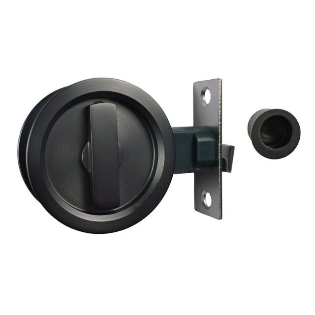 Nidus Sliding Cavity Door Round Backplate Privacy Set Include End Pull Graphite Grey