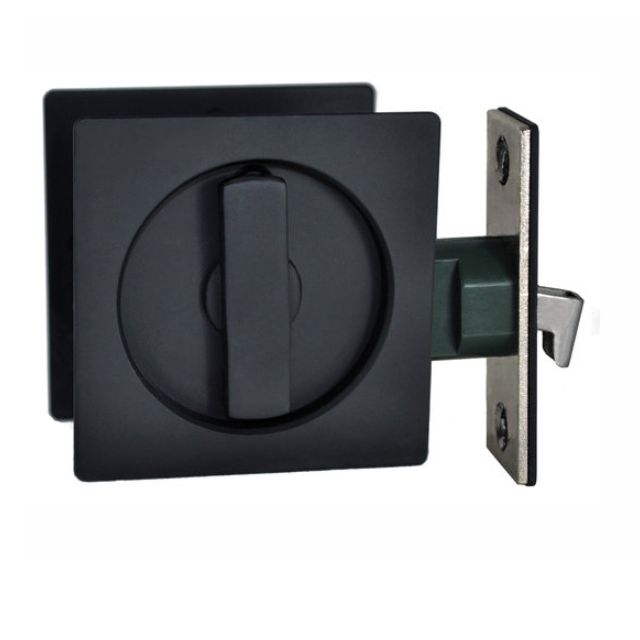 Nidus Sliding Cavity Door Square Backplate Privacy Set Include End Pull Matte Black  SCD-PRI-SQ-BL - The Blue Space