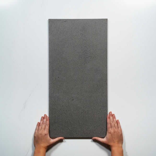 With Hand Nuvira Dark Grey Matte Porcelain Tile 300 x 600mm PBLTG1 - The Blue Space