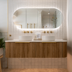 Timberline Santos Apollo Fluted Wall Hung Vanity with SilkSurface Top and Above Counter Basin