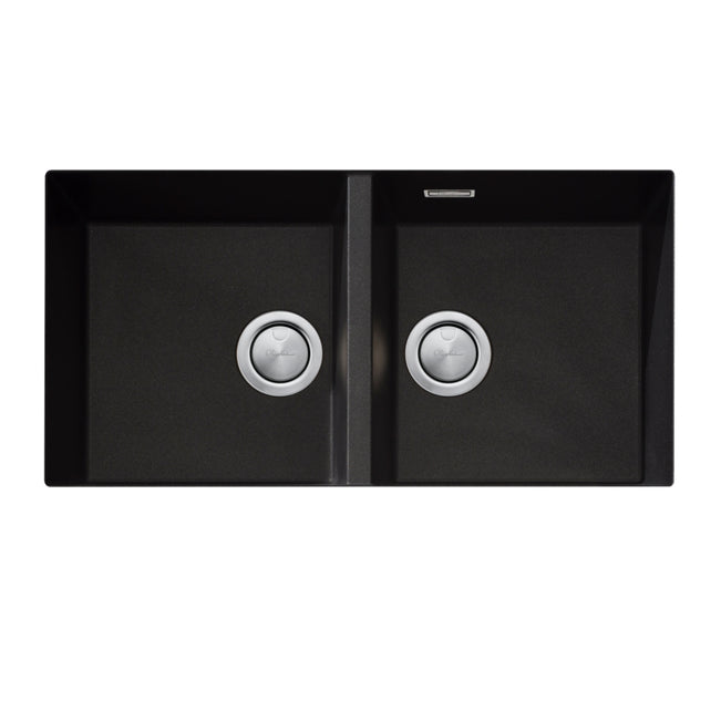 Oliveri Santorini Double Bowl Undermount Sink - Black with Overflow ST-BL1563UOF - The Blue Space