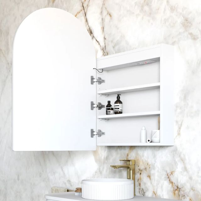 Otti Archie LED Shaving Cabinet Matte White Side View with Cabinet Open LED-ARSV9060-VP | The Blue Space