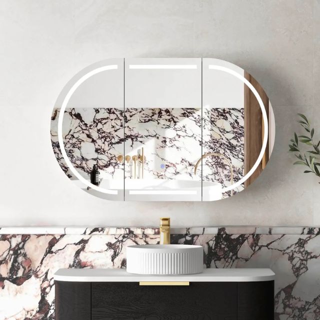 Otti Bondi 1200 LED Shaving Cabinet Black Oak LED-BOSV1275B-VP | The Blue Space