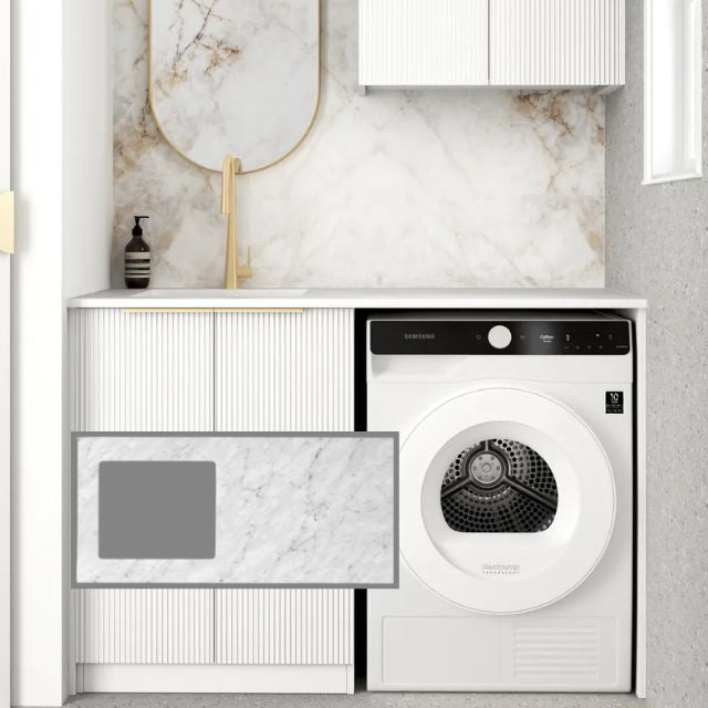 Otti Bondi 1305mm Fluted Laundry Set A - White with Black Carrara Marble Stone Top LA-1305A-BOW-NCA-KIT | The Blue Space