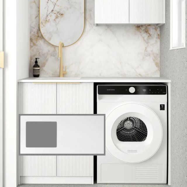 Otti Bondi 1305mm Fluted Laundry Set A - White with Pure White Solid Surface Stone Top LA-1305A-BOW-PW-KIT | The Blue Space