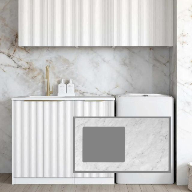 Otti Bondi 1715mm Fluted Laundry Set B - White with Natural Carrara Marble Stone Top LA-1715B-BOW-NCA-KIT | The Blue Space