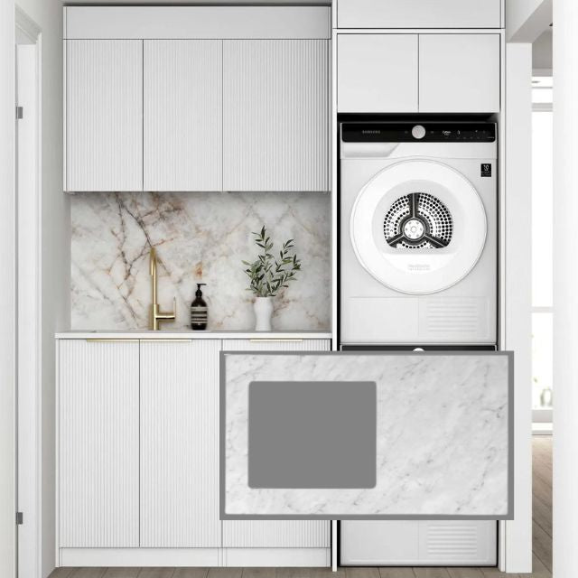 Otti Bondi 1715mm Fluted Laundry Set C - White with Natural Carrara Marble Stone Top LA-1715C-BOW-NCA-KIT | The Blue Space