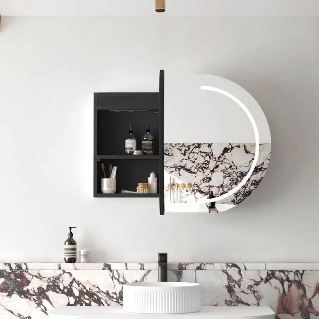 Otti Bondi 900 LED Shaving Cabinet Black Oak Front View with Left Cabinet Open LED-BOSV9060B-VP | The Blue Space