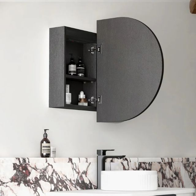 Otti Bondi 900 LED Shaving Cabinet Black Oak Side View with Left Cabinet Open LED-BOSV9060B-VP | The Blue Space