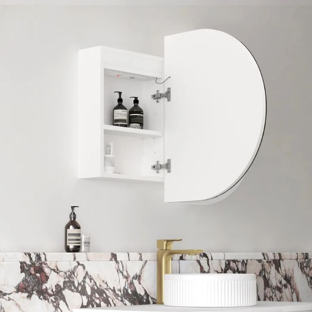 Otti Bondi 900 LED Shaving Cabinet Matte White Side View with Left Cabinet Open LED-BOSV9060W-VP | The Blue Space