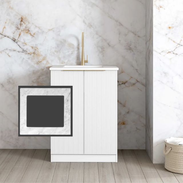 Otti Bondi White 650mm Mini Laundry Natural Carrara Marble LA-650-BOW-NCA-KIT | The Blue Space