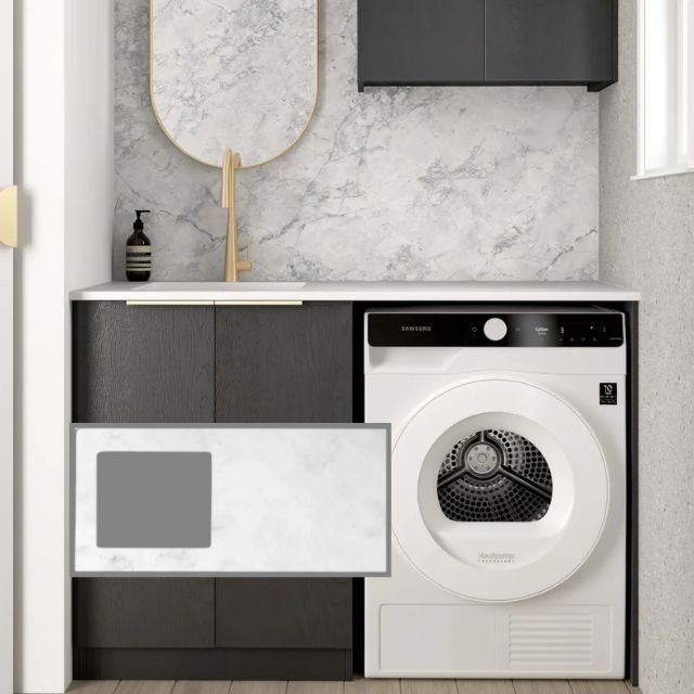 Otti Byron 1305mm Laundry Set A - Black Oak with Cloudy Carrara Solid Surface Stone Top LA-1305A-BYB-CA-KIT | The Blue Space