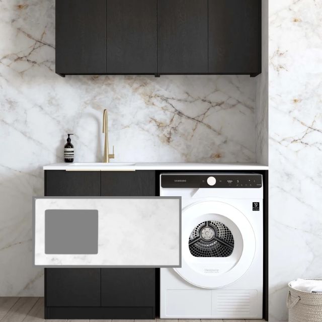 Otti Byron 1305mm Laundry Set B - Black Oak with Pure White Solid Surface Stone Top LA-1305B-BYB-PW-KIT | The Blue Space