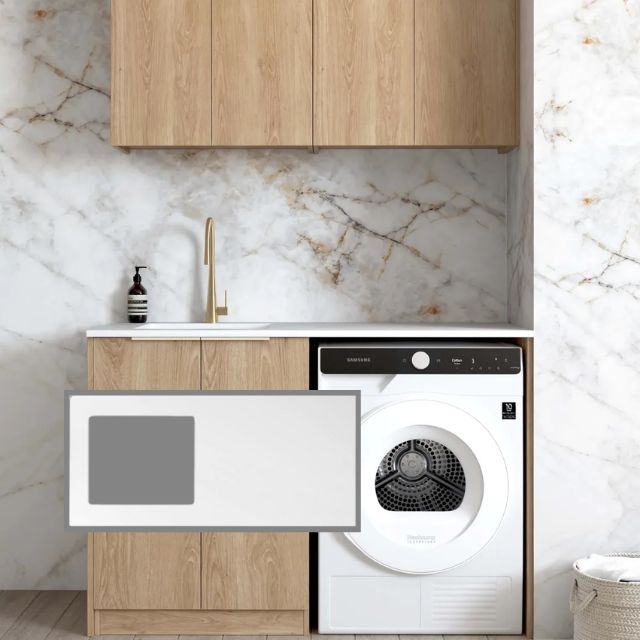 Otti Byron 1305mm Laundry Set B - Natural Oak with Pure White Solid Surface Stone Top LA-1305B-BYN-PW-KIT | The Blue Space