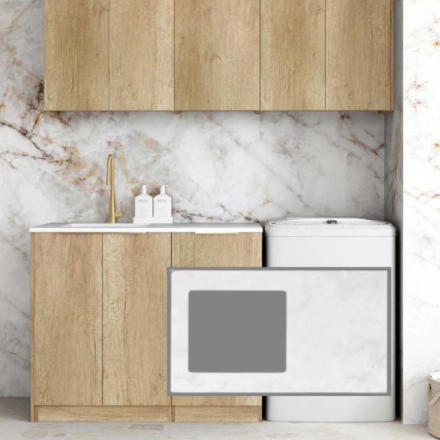 Otti Byron 1715mm Laundry Set B - Natural Oak with Cloudy Carrara Solid Surface stone top LA-1715B-BYN-CA-KIT | The Blue Space
