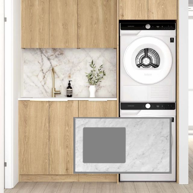 Otti Byron 1715mm Laundry Set C - Natural Oak with Natural Carrara Marble stone top LA-1715C-BYN-NCA-KIT | The Blue Space