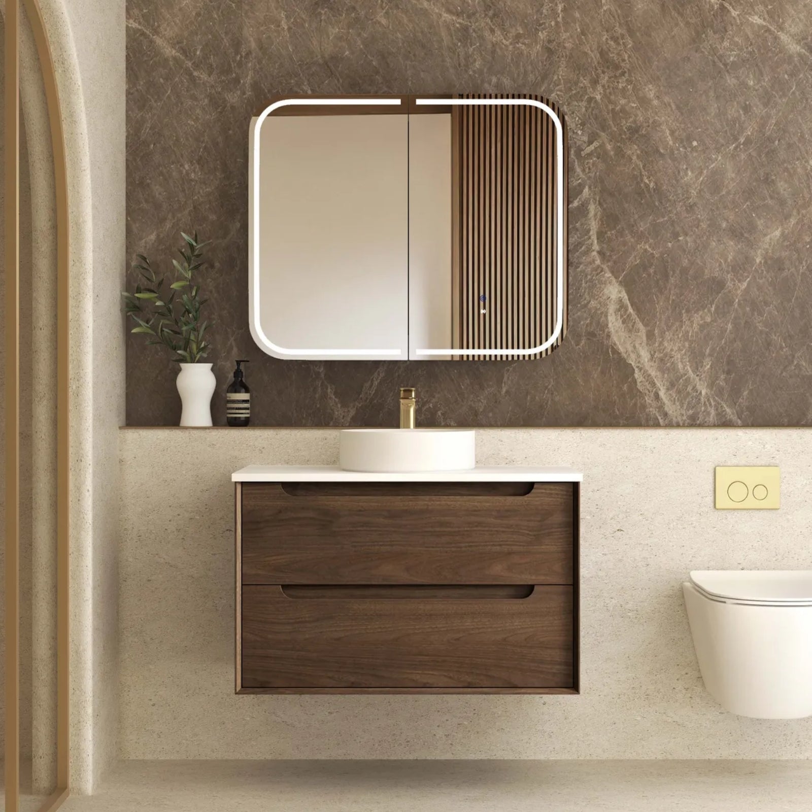 Otti Byron Sable Walnut Wall Hung Cabinet Only BY900SW - The Blue Space