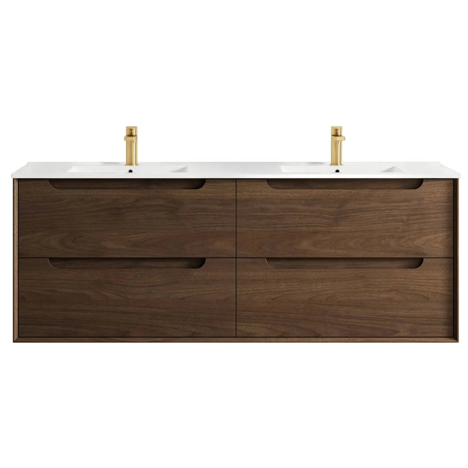 Otti Byron Wall Hung Vanity with Ceramic Top - Sable Walnut