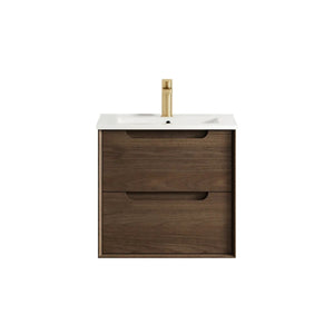 Otti Byron Wall Hung Vanity with Ceramic Top - Sable Walnut