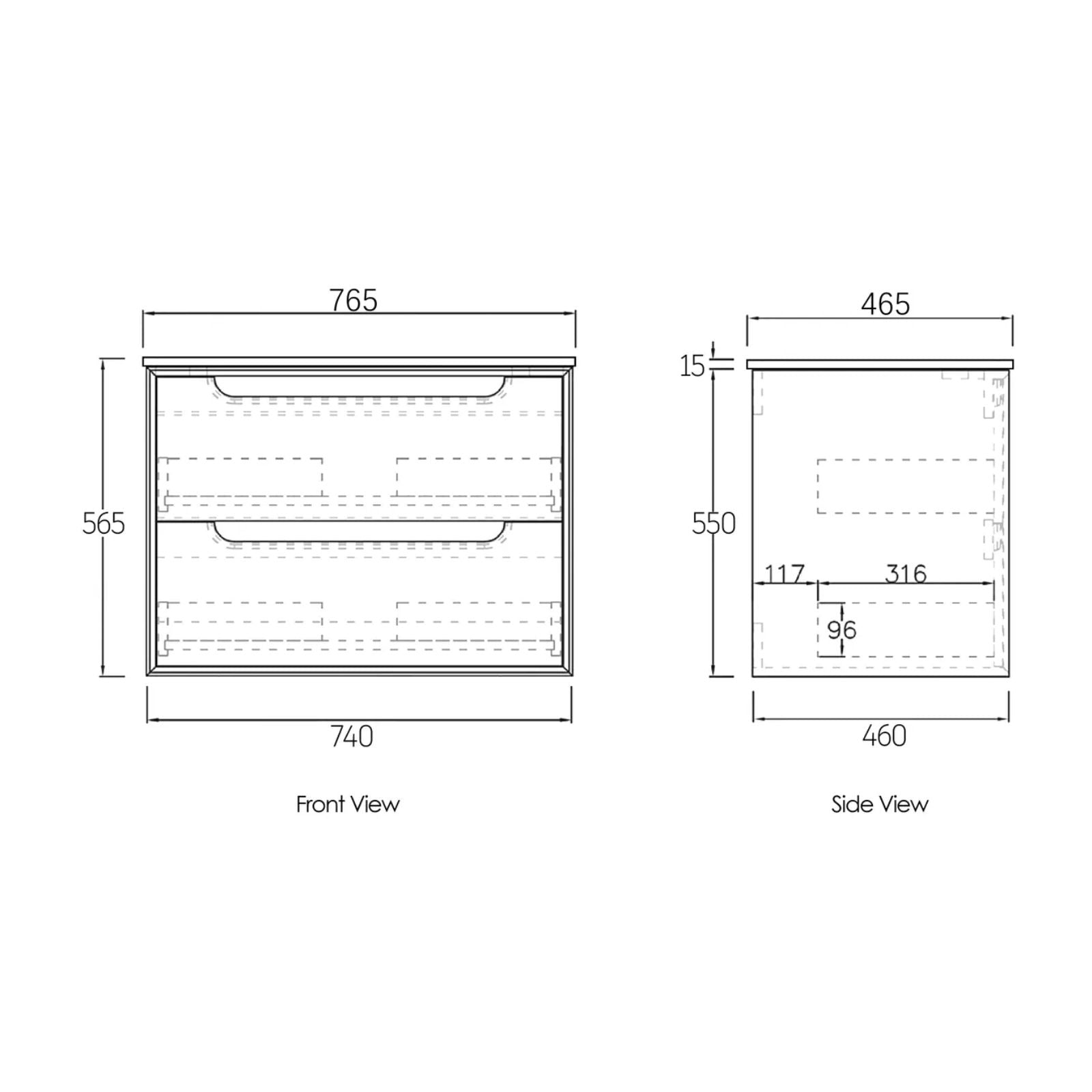 Otti Byron Wall Hung Vanity With Slimline Top BY750NCT-KIT - The Blue Space