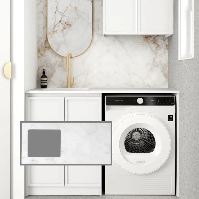 Otti Hampshire 1305mm Laundry Set A - White with Cloudy Carrara Solid Surface Stone Top LA-1305A-BOHW-CA-KIT | The Blue Space