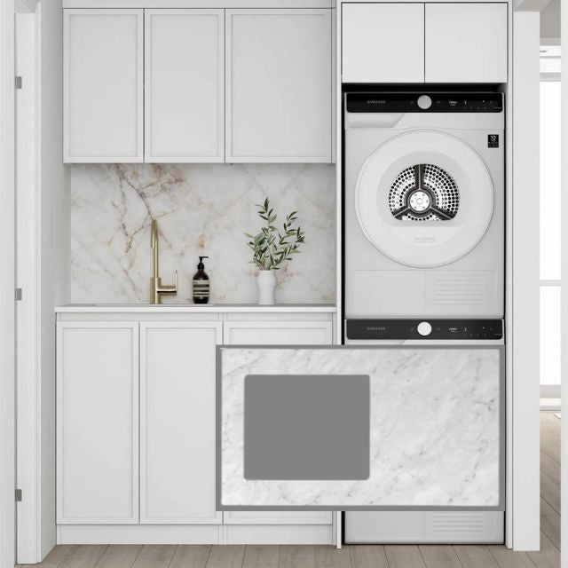 Otti Hampshire 1715mm Laundry Set C - White with Natural Carrara Marble Stone Top LA-1715C-BOHW-NCA-KIT | The Blue Space
