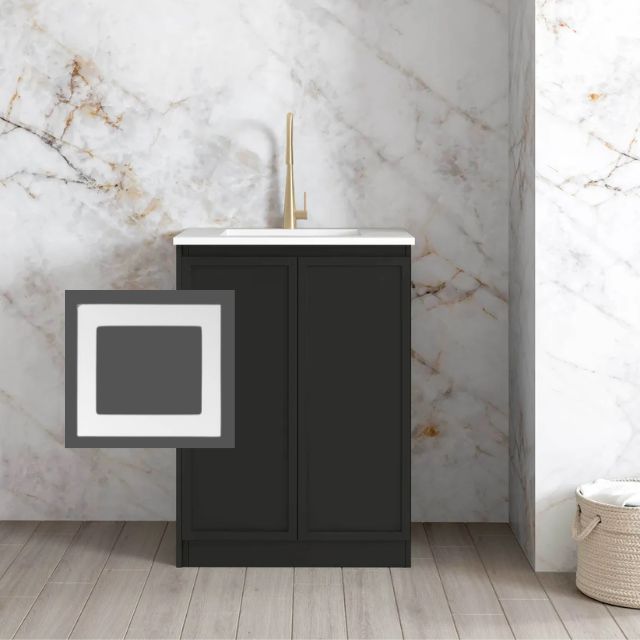 Otti Hampshire Black 650mm Mini Laundry Pure White Solid Surface LA-650-BOHB-PW-KIT | The Blue Space