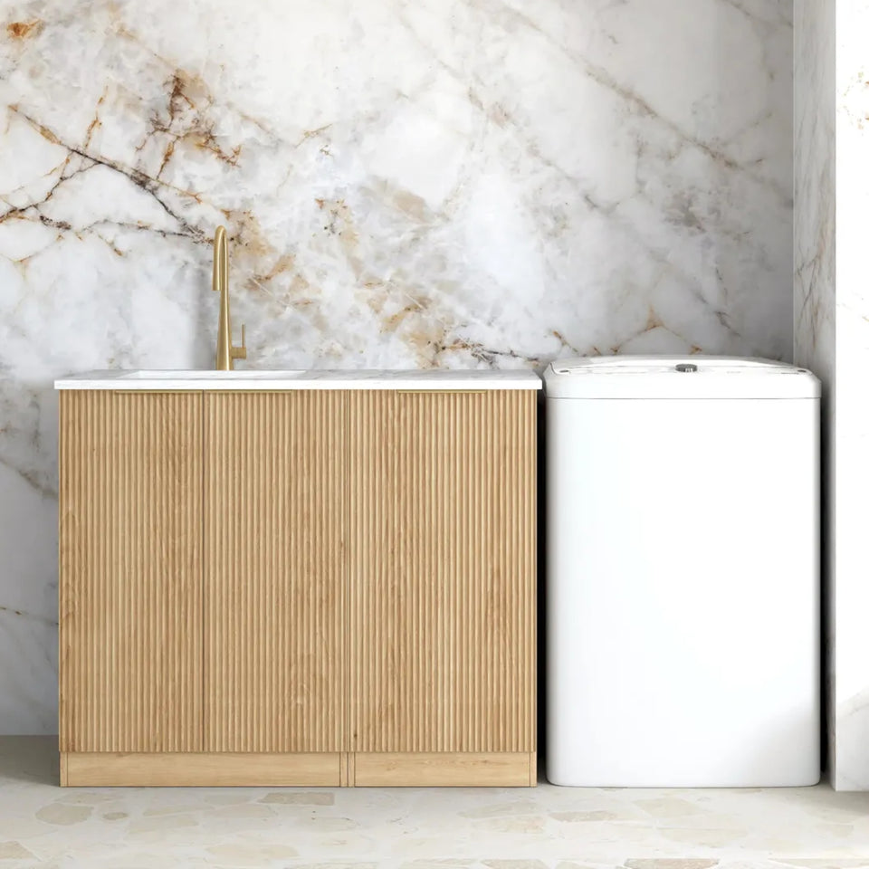 Otti Havana 1060mm Fluted Laundry Cabinet Set - Woodland Oak